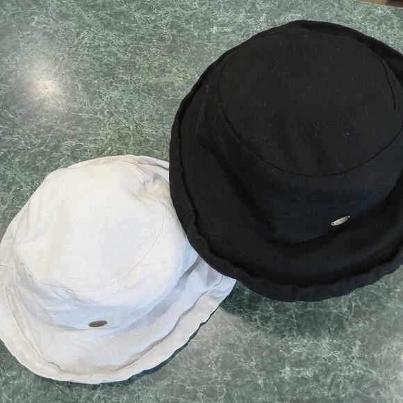 Scala Bucket Hats One Size White Black Sun Hat Beach Travel Drawstring Packable - Picture 2 of 12